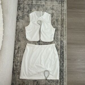 SHEIN White and Silver Embellished Crop Top